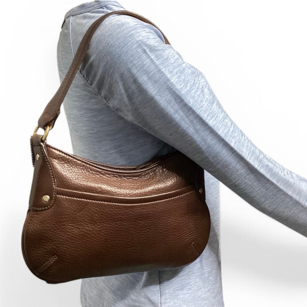 Vintage coach 9604 Pebbled Leather Mini Baguette bag Y2K Brass Toggle Dogleash